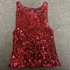 Red sparkly crochet sequin top